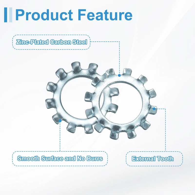 50Pcs 3/8" Zinc-Plated Carbon Steel External Tooth Lock Washer