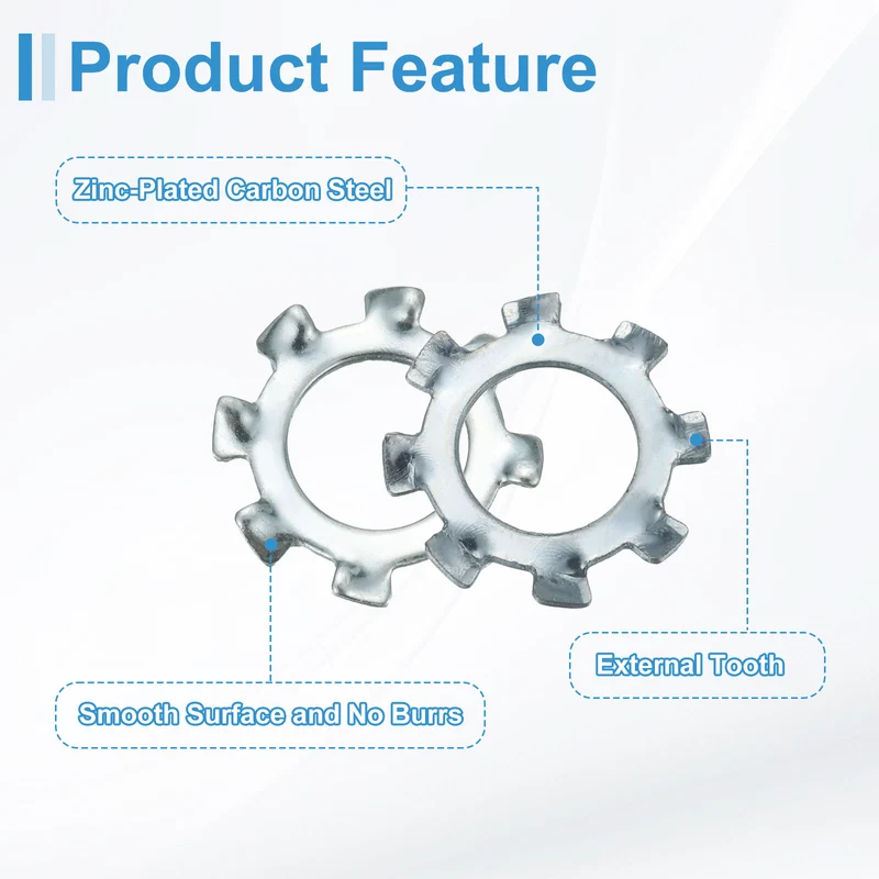 50Pcs 5/16" Zinc-Plated Carbon Steel External Tooth Lock Washer