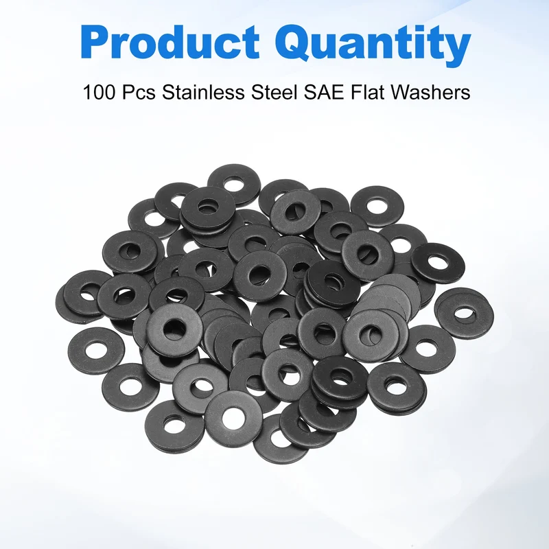 100 Pcs Fender Washer, M5 Carbon Steel Flat Washer Fastener Gasket, Black