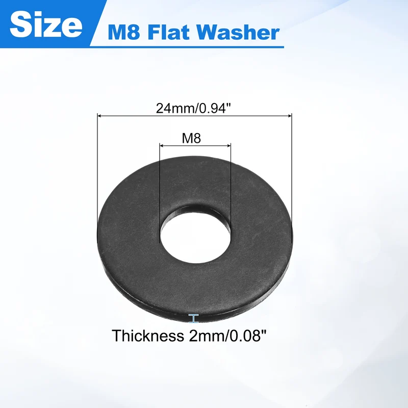 200 Pcs Fender Washer, M8 Carbon Steel Flat Washer Fastener Gasket, Black