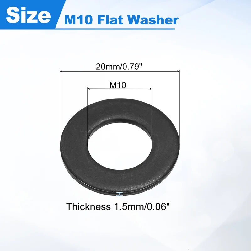 100 Pcs Fender Washer, M10 Carbon Steel Flat Washer Fastener Gasket, Black