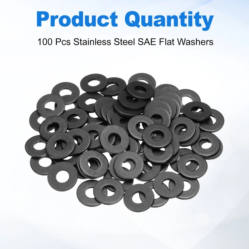 100 Pcs Fender Washer, M8 Carbon Steel Flat Washer Fastener Gasket, Black
