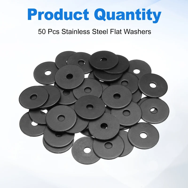 50 Pcs Fender Washer, M5 Carbon Steel Flat Washer Fastener Sealing Gasket, Black