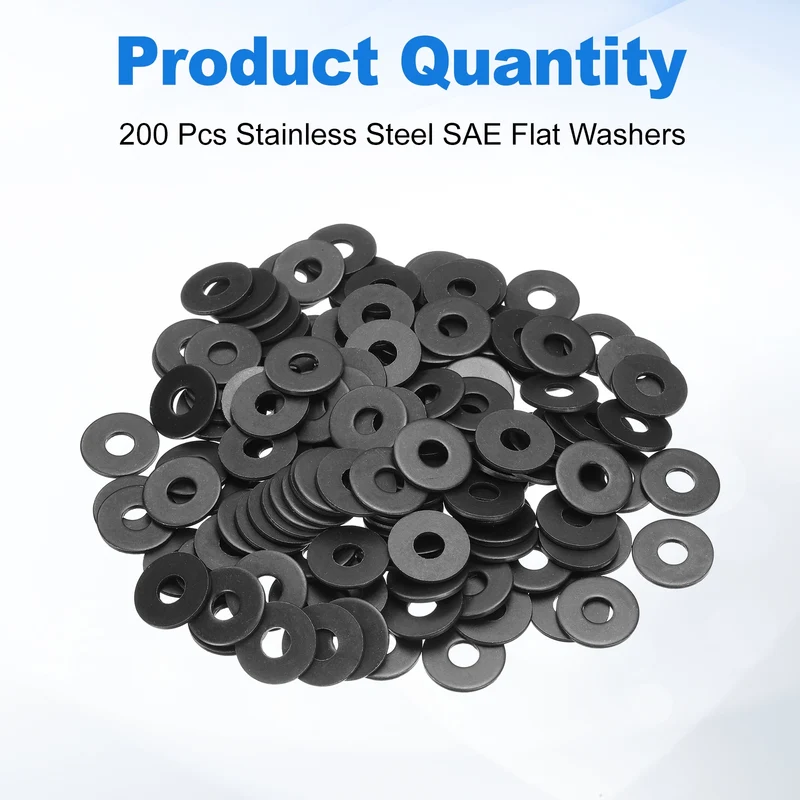 200 Pcs Fender Washer, M6 Carbon Steel Flat Washer Fastener Gasket, Black