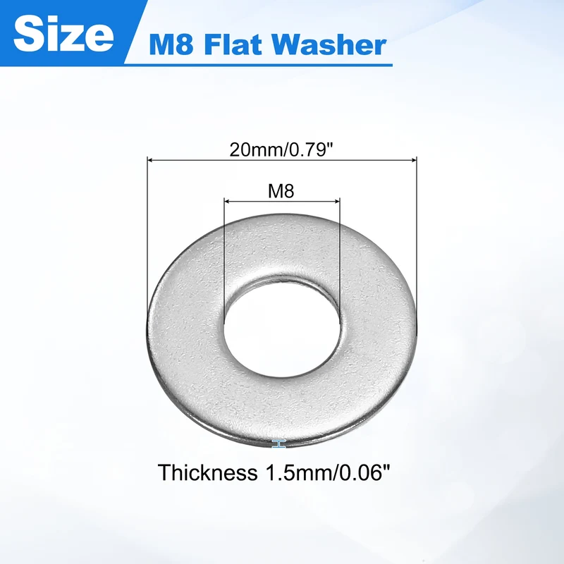 100 Pcs Fender Washer, M8 304 Stainless Steel Flat Washer Gasket, Silver