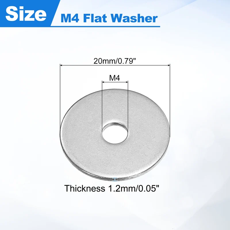 100 Pcs Fender Washer, M4 304 Stainless Steel Flat Washer Gasket, Silver