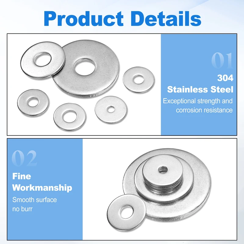 100 Pcs Fender Washer, M4 304 Stainless Steel Flat Washer Gasket, Silver