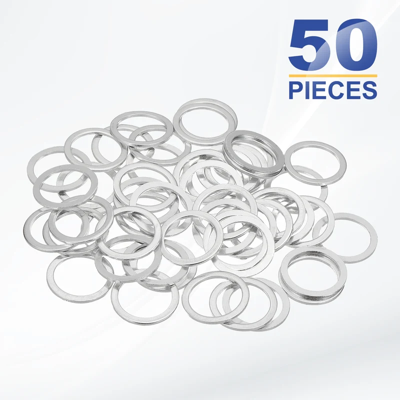 M14x18x1mm Flat Washers, 50PCS Aluminum Automotive Drain Plug Gaskets, Silver