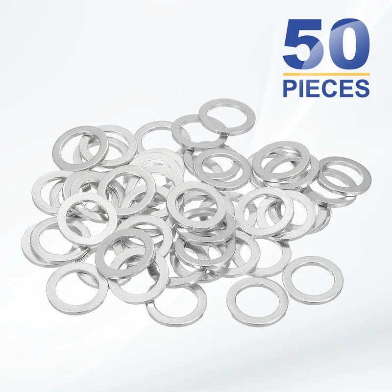 M12x18x1.5mm Flat Washers, 50PCS Aluminum Automotive Drain Plug Gaskets, Silver