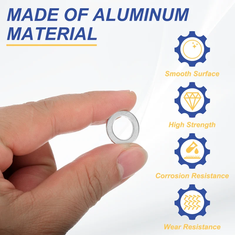 M10x16x1mm Flat Washers, 50PCS Aluminum Automotive Drain Plug Gaskets, Silver
