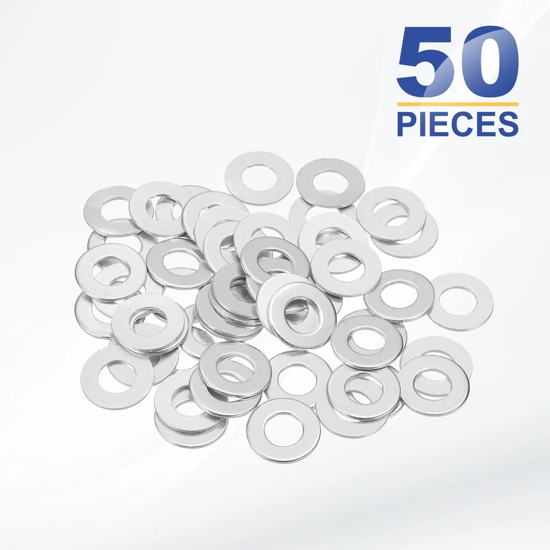 M8x16x1mm Flat Washers, 50PCS Aluminum Automotive Drain Plug Gaskets, Silver