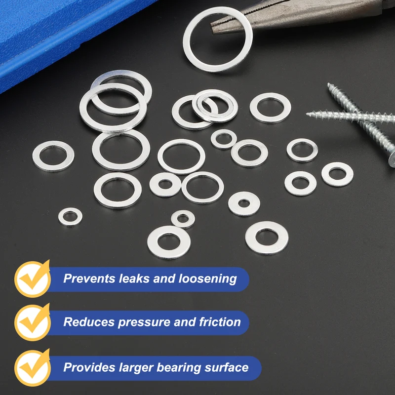M8x16x1mm Flat Washers, 50PCS Aluminum Automotive Drain Plug Gaskets, Silver