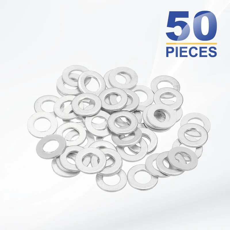 M6x12x1mm Flat Washers, 50PCS Aluminum Automotive Drain Plug Gaskets, Silver