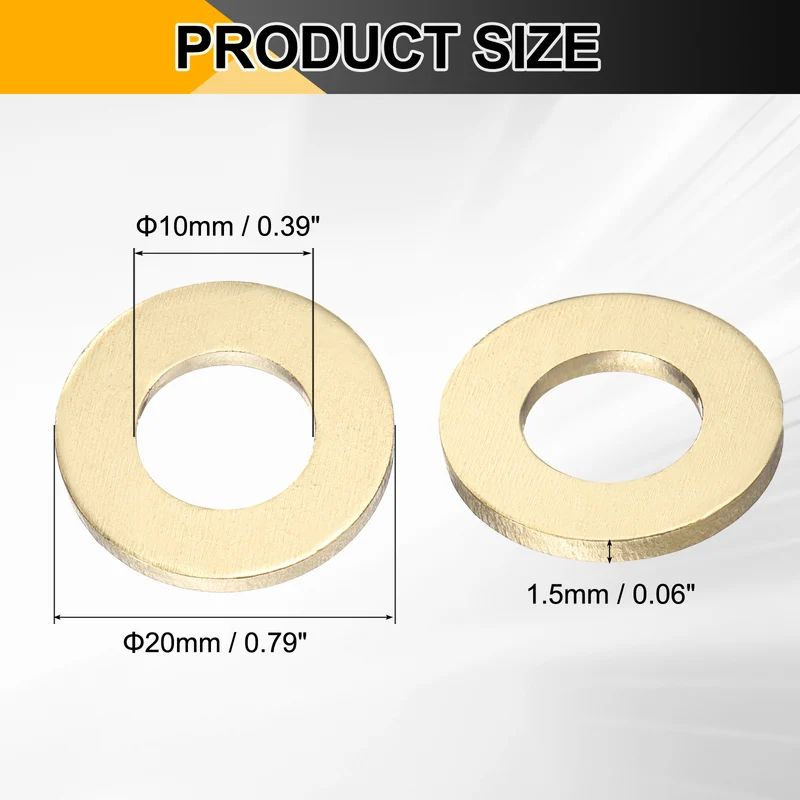 50Pcs M10 Flat Washer, 20mmx10mmx1.5mm Brass Sealing Washers for Screws Bolt