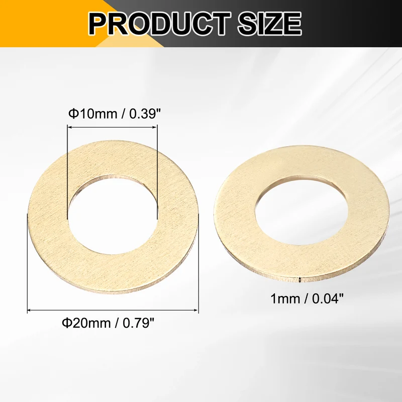 50Pcs M10 Flat Washer, 20mmx10mmx1mm Brass Sealing Washers for Screws Bolt