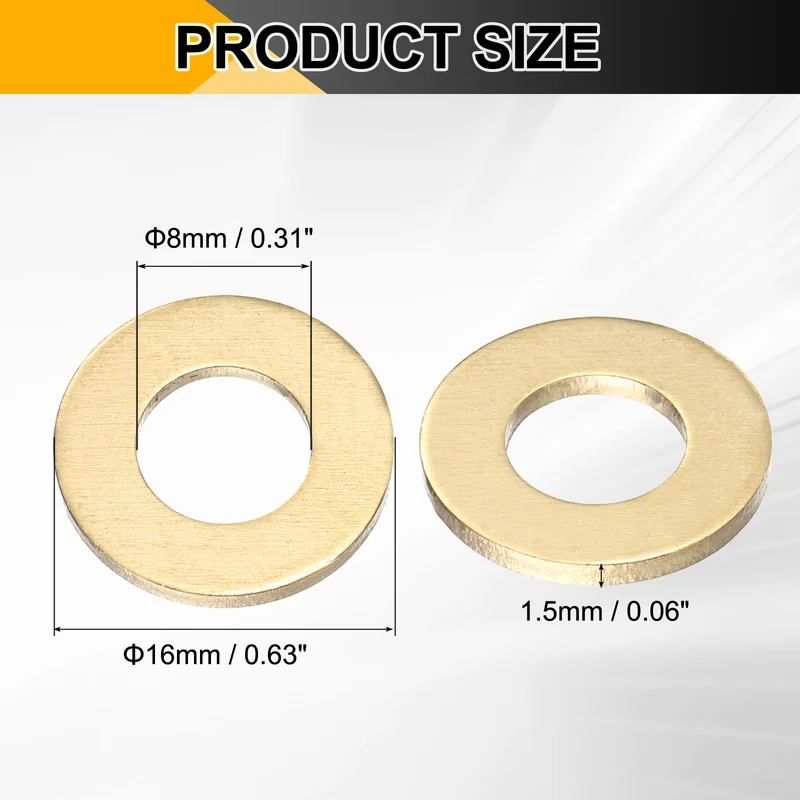 50Pcs M8 Flat Washer, 16mmx8mmx1.5mm Brass Sealing Washers for Screws Bolt