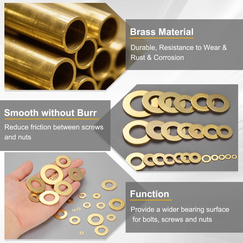 50Pcs M8 Flat Washer, 16mmx8mmx1.5mm Brass Sealing Washers for Screws Bolt