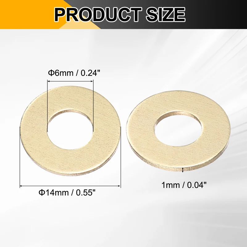 100Pcs M6 Flat Washer, 14mmx6mmx1mm Brass Sealing Washers for Screws Bolt