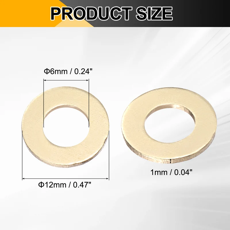 100Pcs M6 Flat Washer, 12mmx6mmx1mm Brass Sealing Washers for Screws Bolt