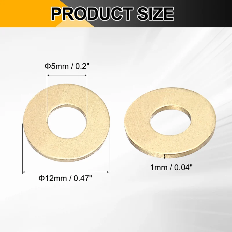 100Pcs M5 Flat Washer, 12mmx5mmx1mm Brass Sealing Washers for Screws Bolt