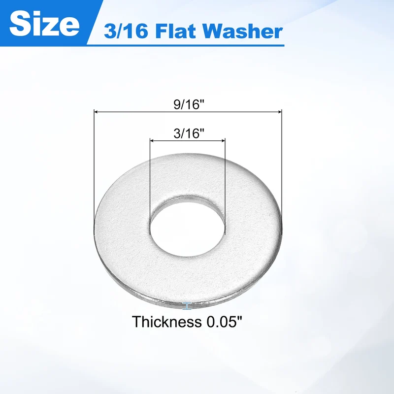 200 Pcs Fender Washer, 3/16 Inch 304 Stainless Steel Flat Washer, Silver Tone