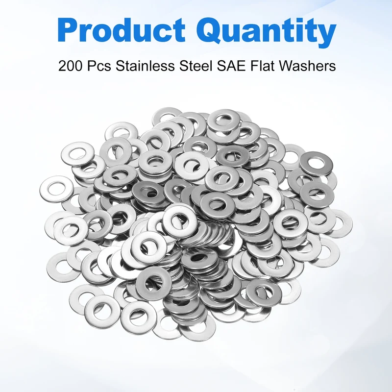 200 Pcs Fender Washer, 3/16 Inch 304 Stainless Steel Flat Washer, Silver Tone