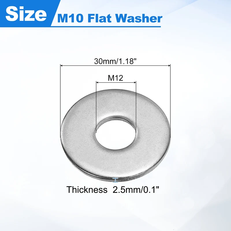 50 Pcs Fender Washer, M10 304 Stainless Steel Flat Washer Gasket, Silver