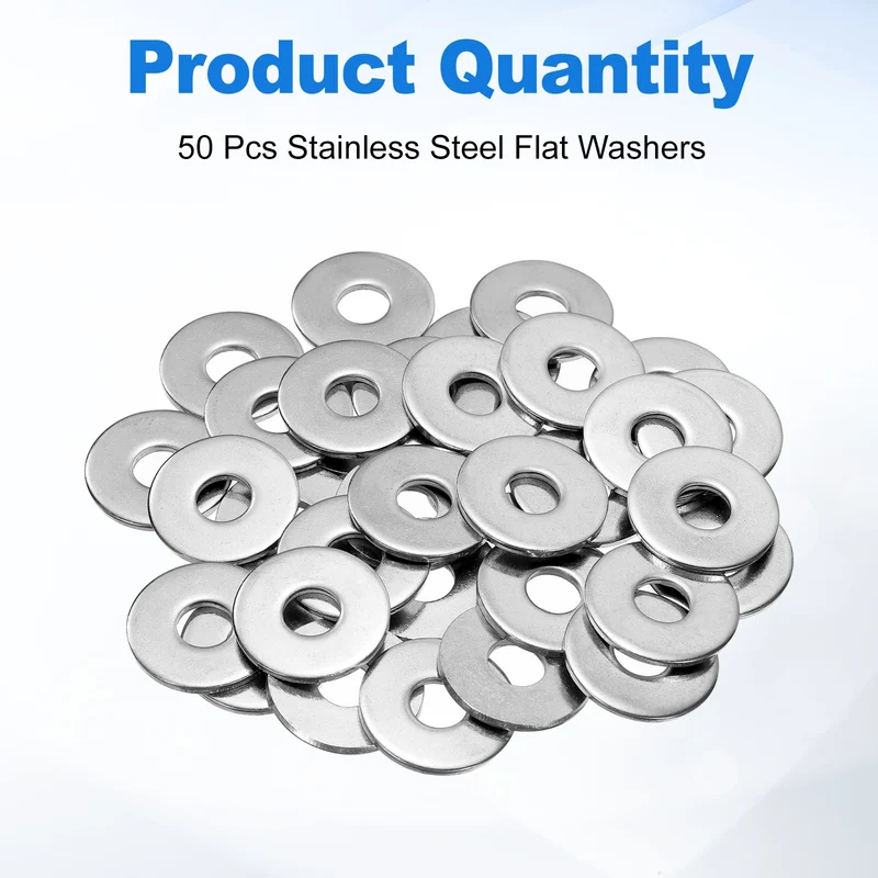 50 Pcs Fender Washer, M10 304 Stainless Steel Flat Washer Gasket, Silver