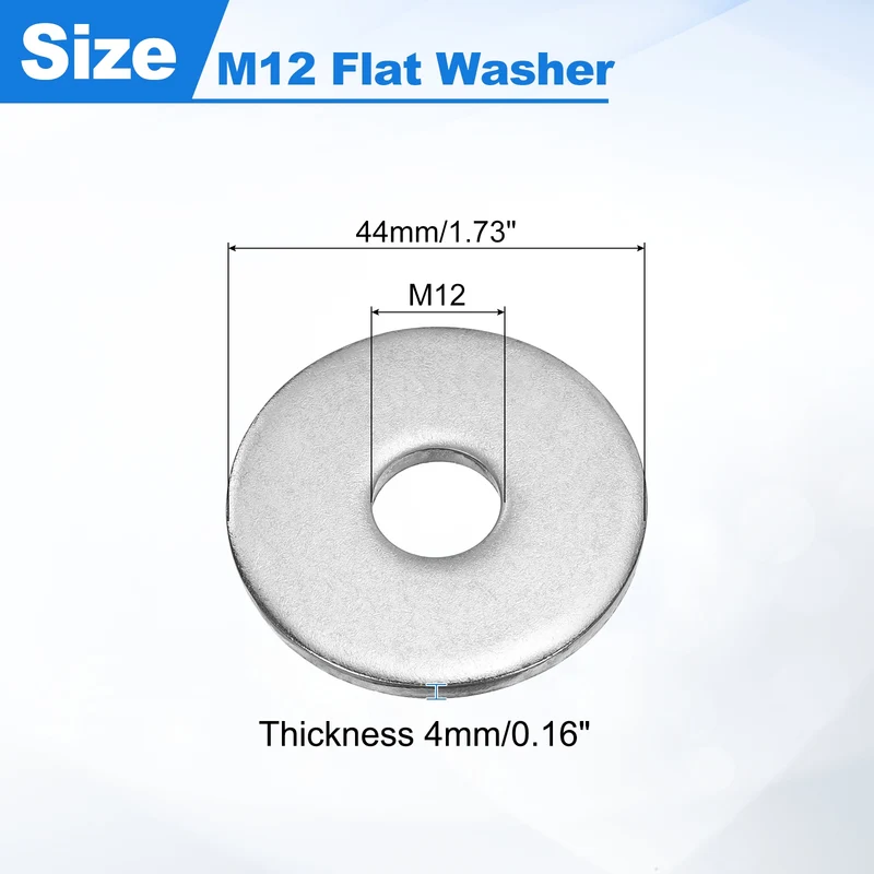 10 Pcs Fender Washer, M12 304 Stainless Steel Flat Washer Gasket, Silver