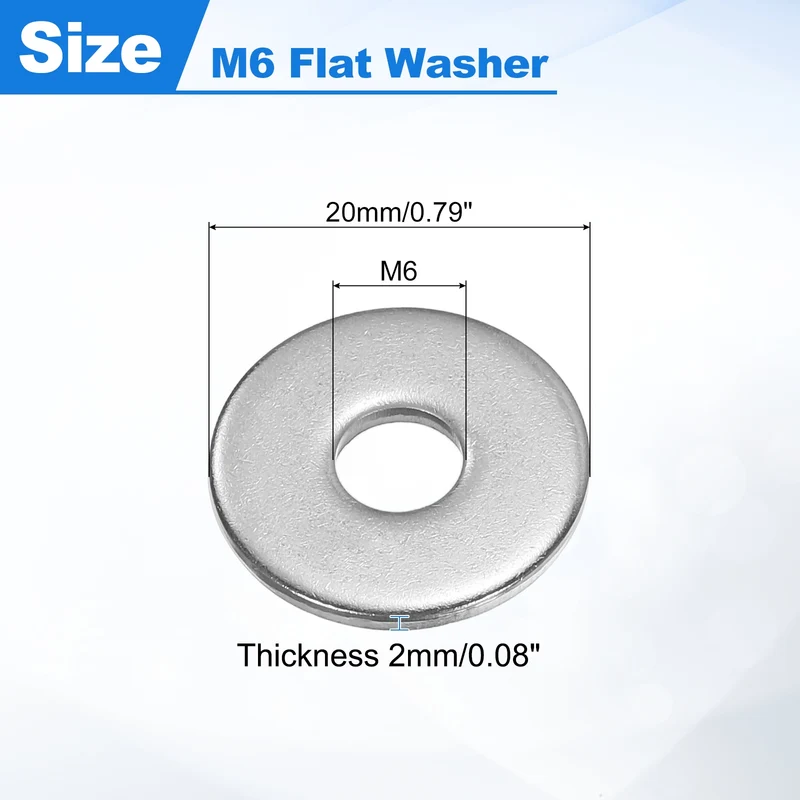 50 Pcs Fender Washer, M6 304 Stainless Steel Flat Washer Gasket, Silver