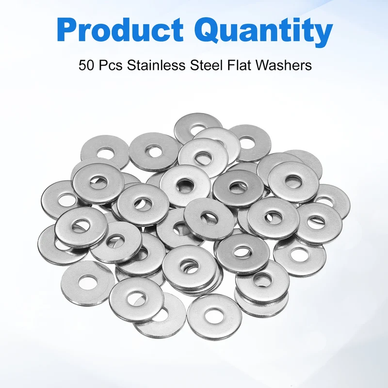 50 Pcs Fender Washer, M6 304 Stainless Steel Flat Washer Gasket, Silver