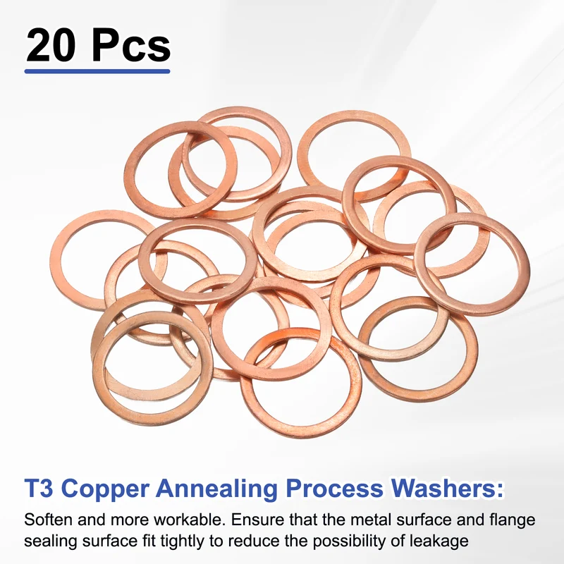 20 Pcs Flat Washers, M22x28x1.5mm Copper Sealing Washer, Sealing Ring Gasket