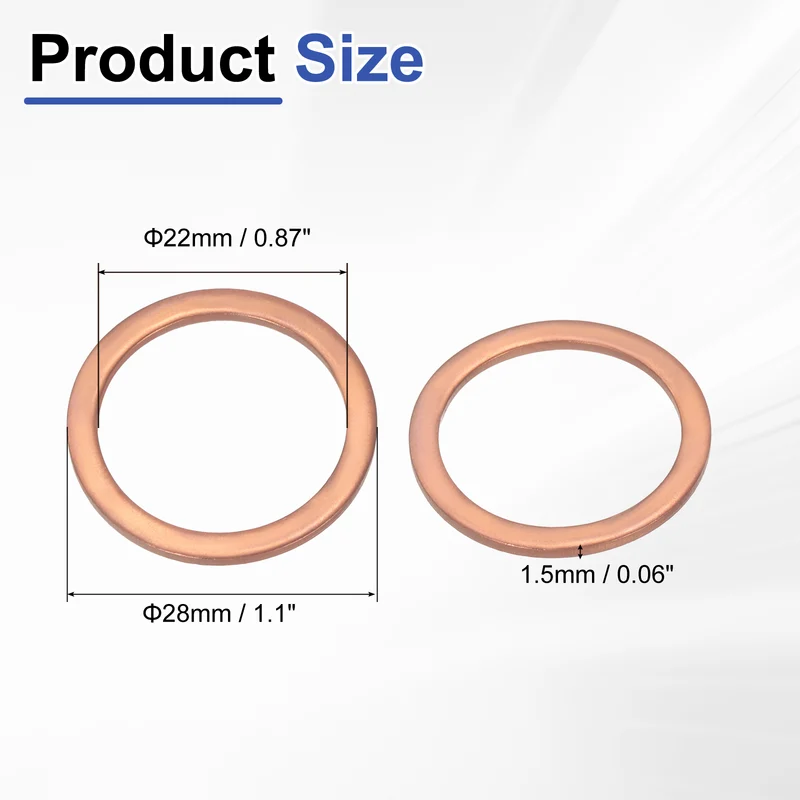 10Pcs Flat Washers M22x28x1.5mm Copper Sealing Washer Sealing Ring Gasket)