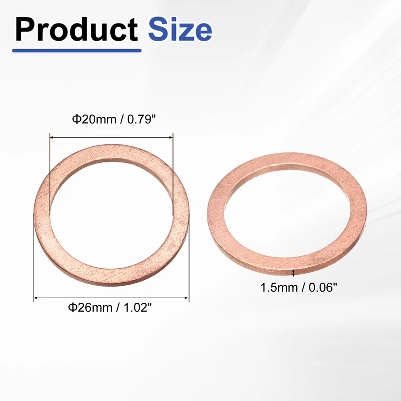 20 Pcs Flat Washers, M20x26x1.5mm Copper Sealing Washer, Sealing Ring Gasket