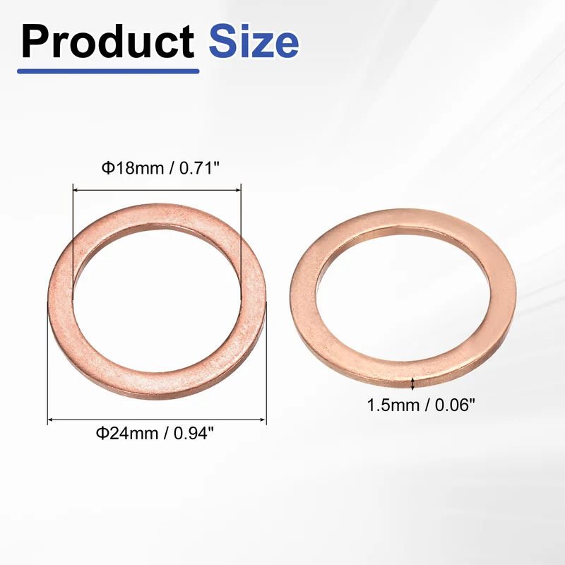 20 Pcs Flat Washers, M18x24x1.5mm Copper Sealing Washer, Sealing Ring Gasket