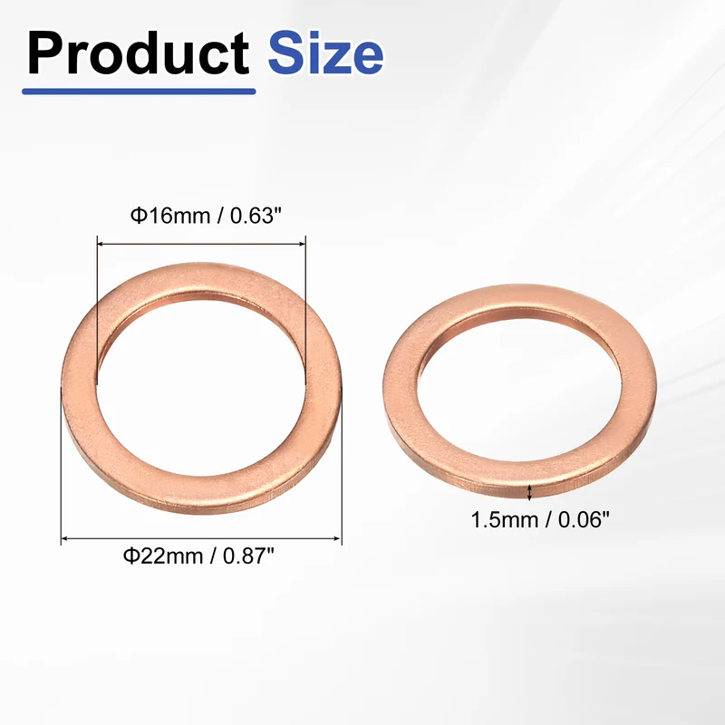 20 Pcs Flat Washers, M16x22x1.5mm Copper Sealing Washer, Sealing Ring Gasket