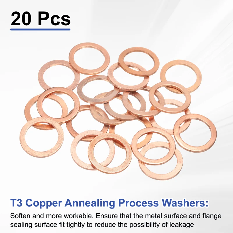 20 Pcs Flat Washers, M16x22x1.5mm Copper Sealing Washer, Sealing Ring Gasket