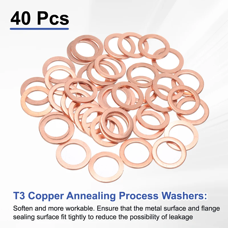 40 Pcs Flat Washers, M14x20x1.5mm Copper Sealing Washer, Sealing Ring Gasket