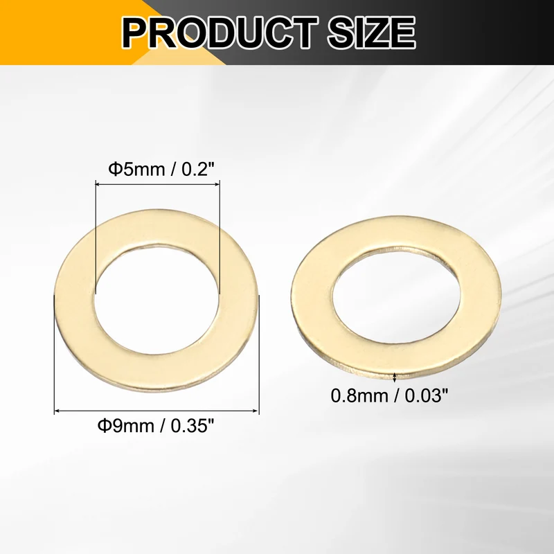 100Pcs M5 Flat Washer 9mmx5mmx0.8mm Brass Sealing Washers for Screws Bolt