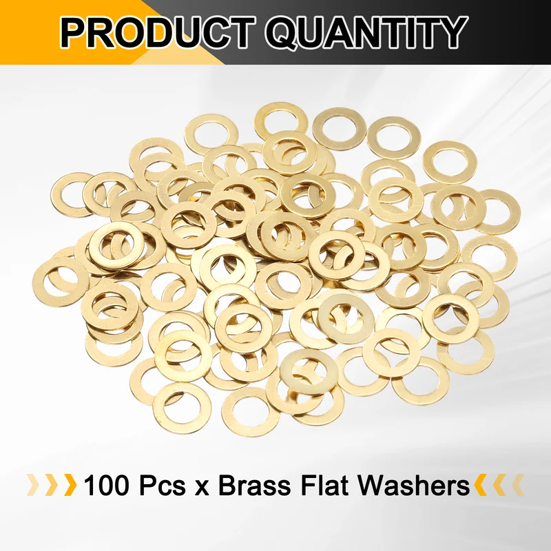 100Pcs M5 Flat Washer 9mmx5mmx0.8mm Brass Sealing Washers for Screws Bolt