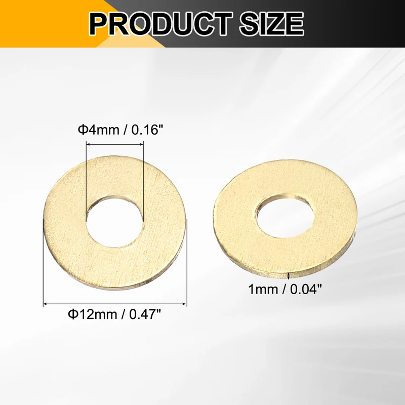 100Pcs M4 Flat Washer 12mmx4mmx1mm Brass Sealing Washers for Screws Bolt