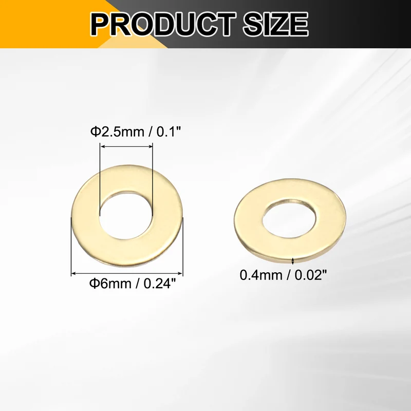 100Pcs M2.5 Flat Washer, 6mmx2.5mmx0.4mm Brass Sealing Washers for Screws Bolt