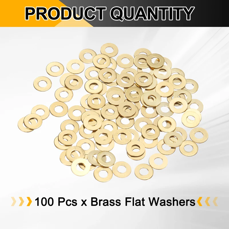 100Pcs M2.5 Flat Washer, 6mmx2.5mmx0.4mm Brass Sealing Washers for Screws Bolt