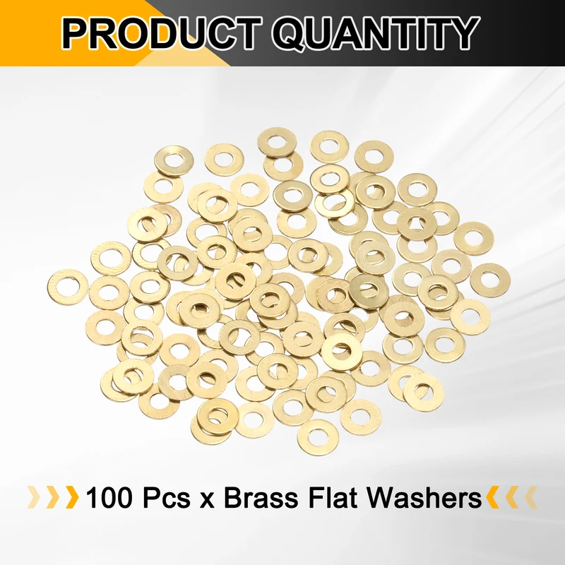 100Pcs M2.5 Flat Washer 5mmx2.5mmx0.4mm Brass Sealing Washers for Screws Bolt