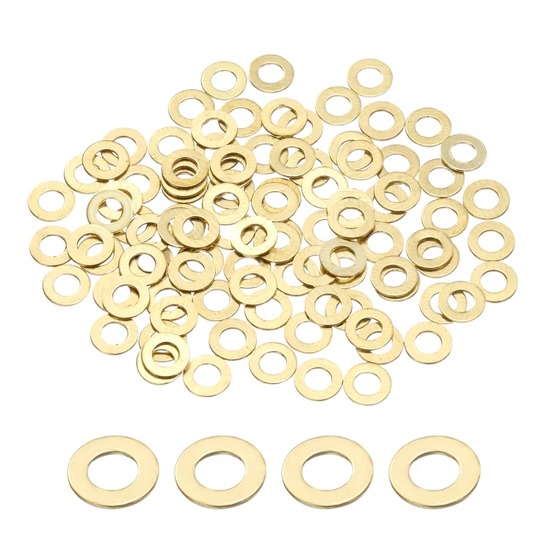 100Pcs M2 Flat Washer 5mmx2mmx0.4mm Brass Sealing Washers for Screws Bolt