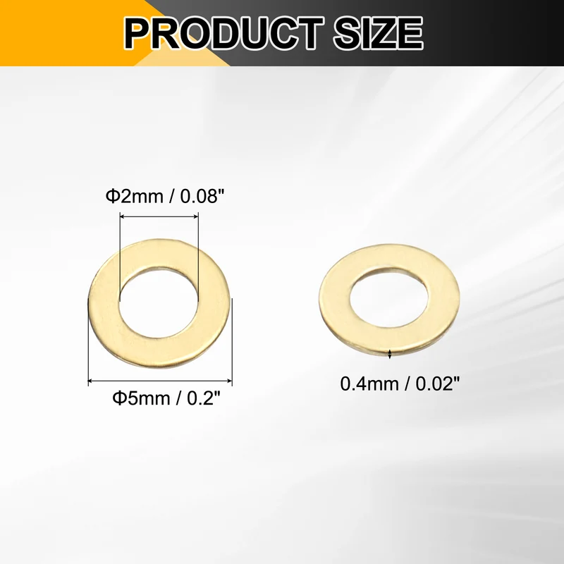 100Pcs M2 Flat Washer 5mmx2mmx0.4mm Brass Sealing Washers for Screws Bolt