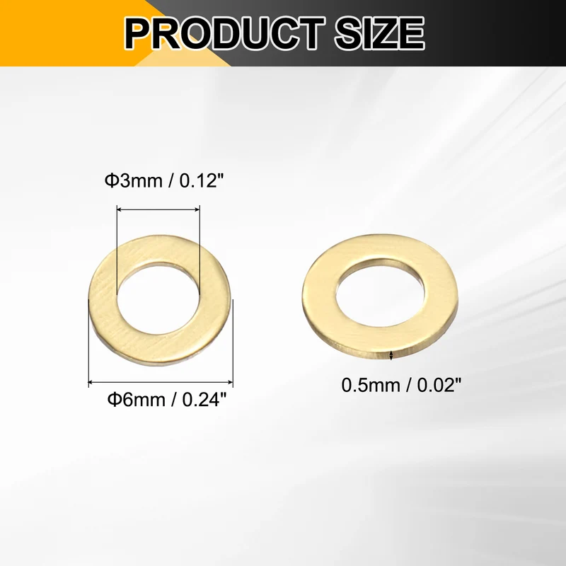 100Pcs M3 Flat Washer, 6mmx3mmx0.5mm Brass Sealing Washers for Screws Bolt