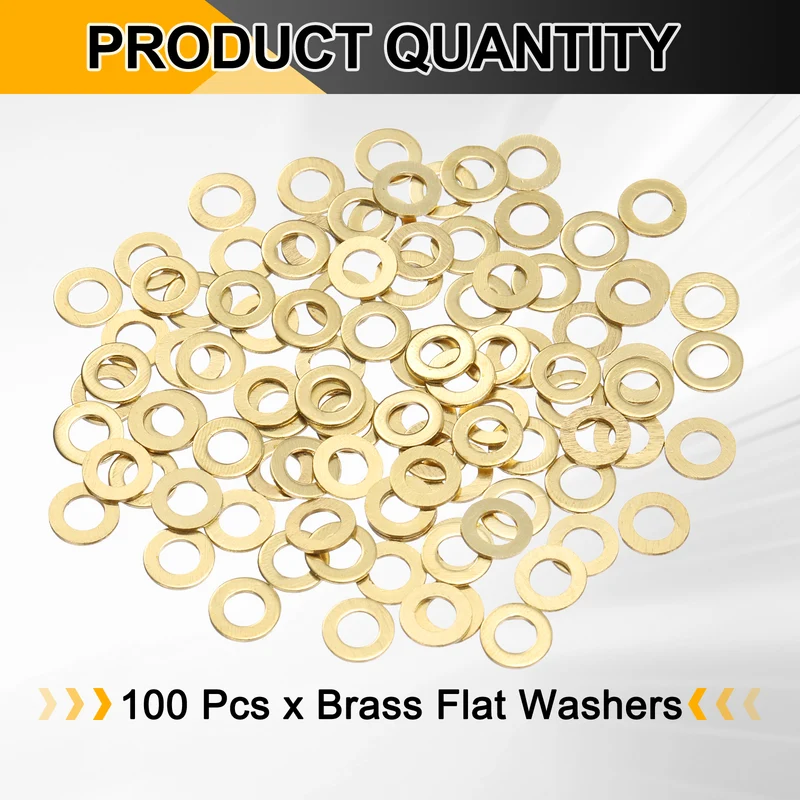 100Pcs M3 Flat Washer, 6mmx3mmx0.5mm Brass Sealing Washers for Screws Bolt