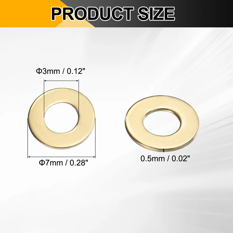 100Pcs M3 Flat Washer 7mmx3mmx0.5mm Brass Sealing Washers for Screws Bolt