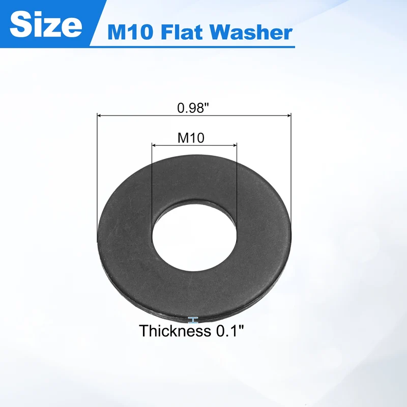 50Pcs Fender Washers, M10 Carbon Steel Flat Washer 25mm OD 1.5mm Thick